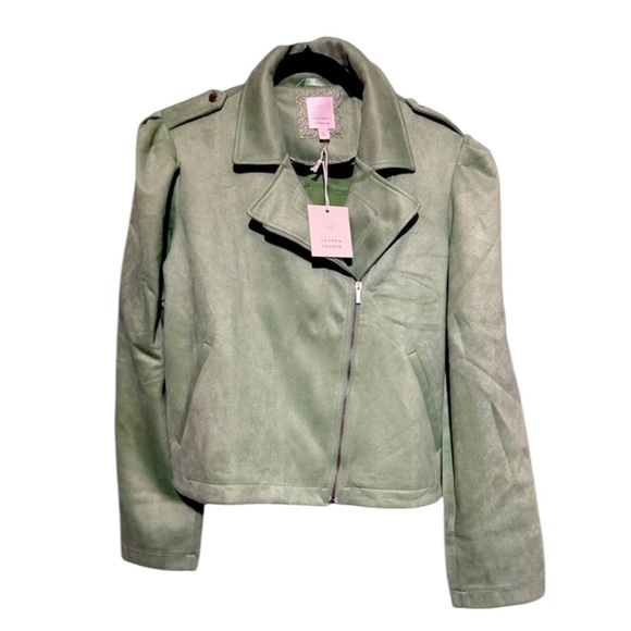 LC Lauren Conrad || NWT || Green Suede Web Moto Jacket - Picture 1 of 13
